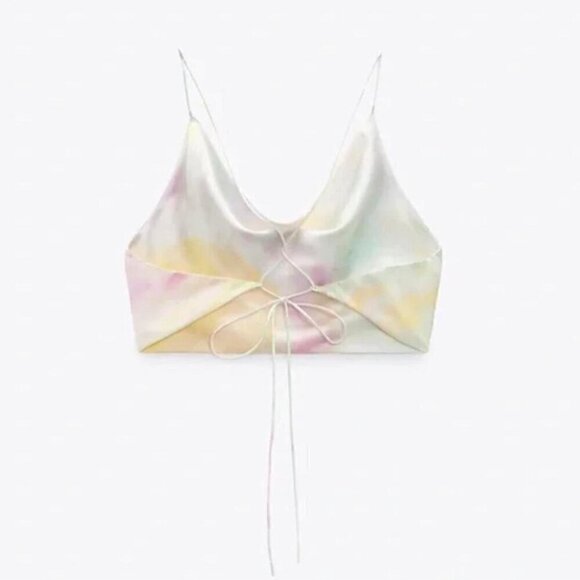 Zara Satin Effect Top XS NWT Pastel Tie Dye Backless Crop Blogger Fav Summer - Picture 6 of 14